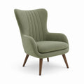 Fauteuil à oreilles vert olive en polyester effet velours avec pieds en hêtre 75 x 85 x 105 cm