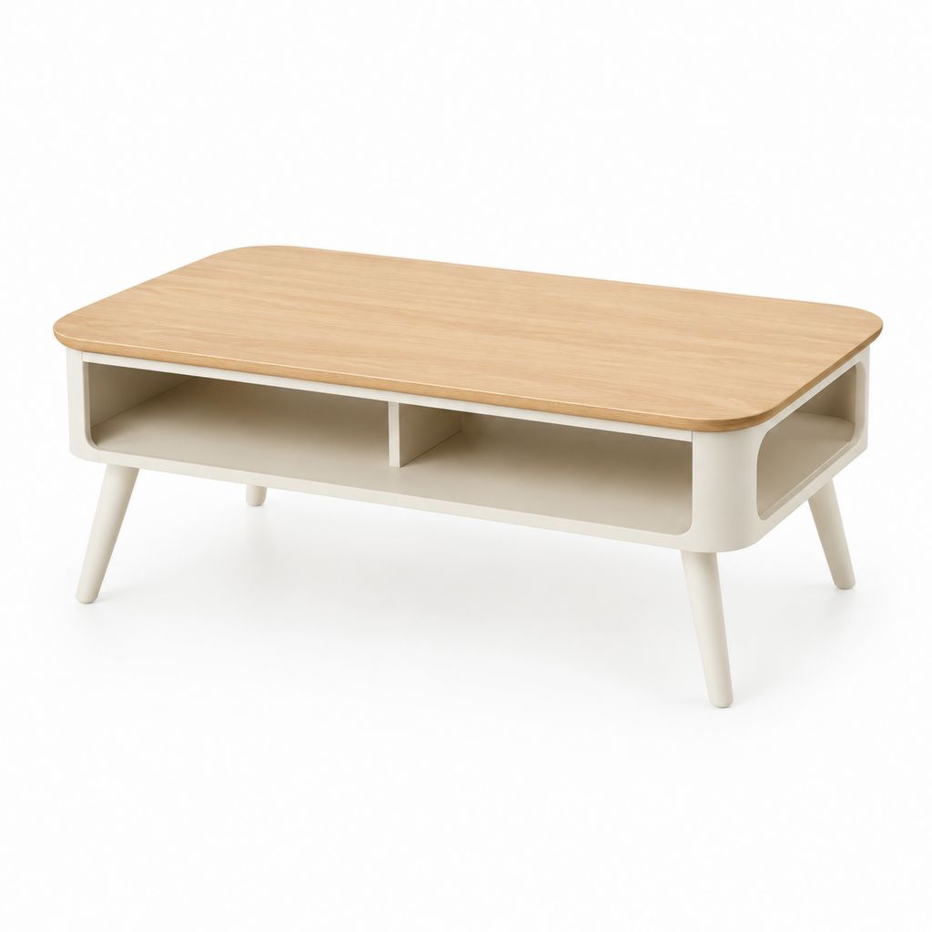 Table basse rectangulaire blanche et chêne clair en MDF 100 x 50 x 45 cm