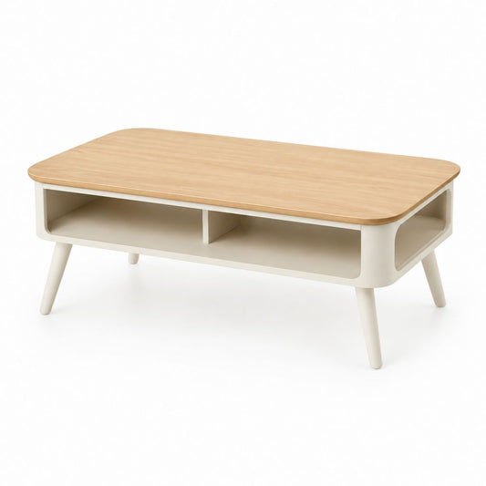 Table basse rectangulaire blanche et chêne clair en MDF 100 x 50 x 45 cm