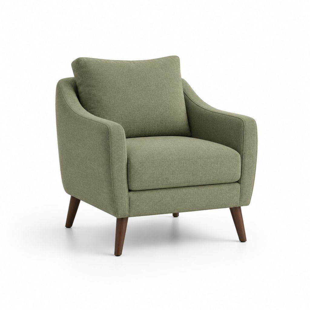 Fauteuil de salon vert olive en polyester avec pieds en bois massif 78 x 82 x 88 cm
