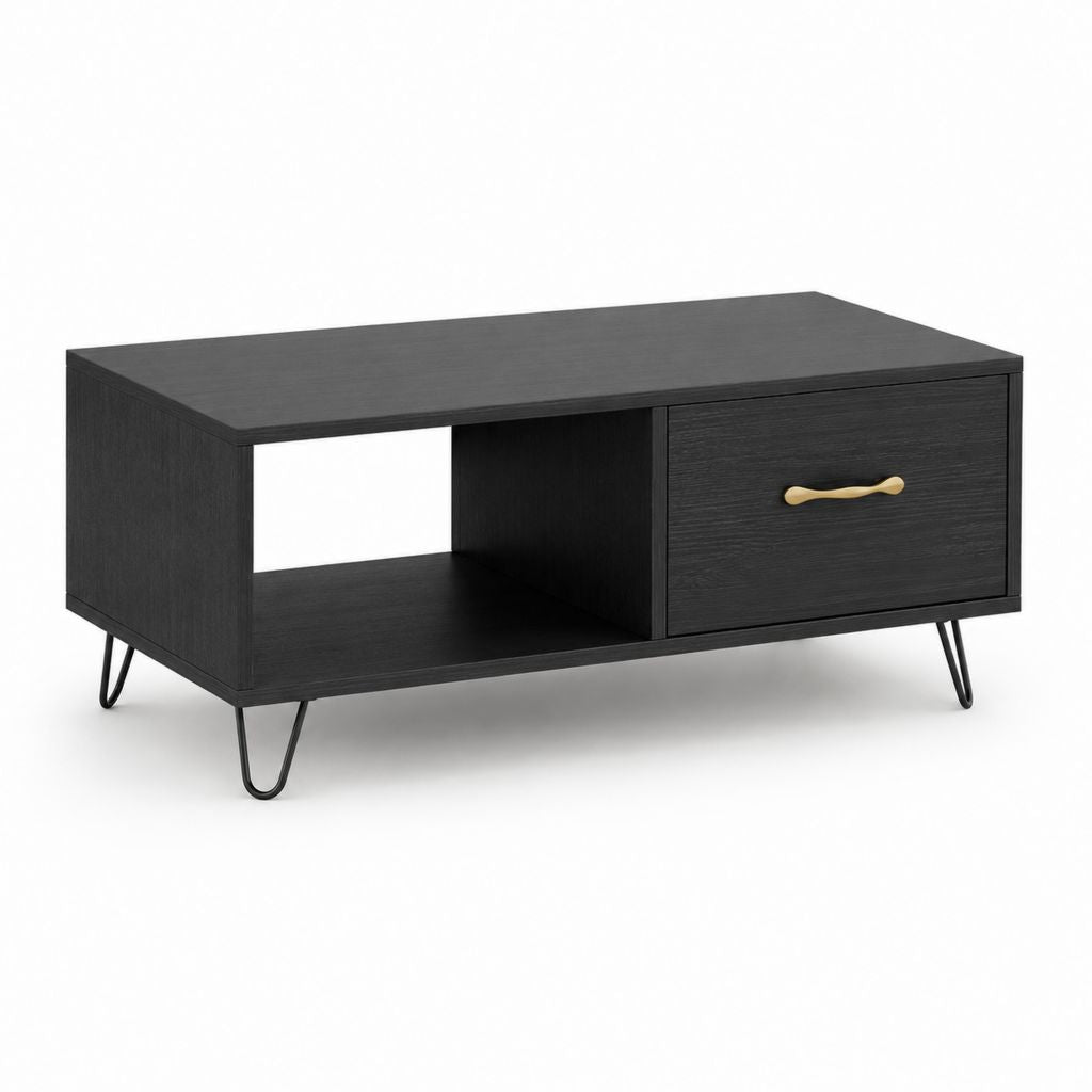 Table basse avec tiroir noire en panneaux de particules rectangulaire 100 x 50 x 45 cm