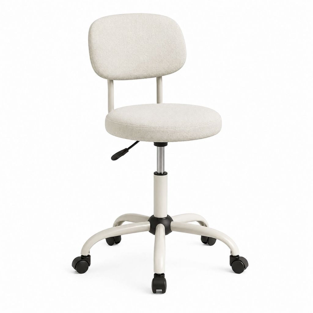 Chaise de bureau réglable pivotante blanc cassé en polyester avec roulettes 58 x 58 x 82-92 cm