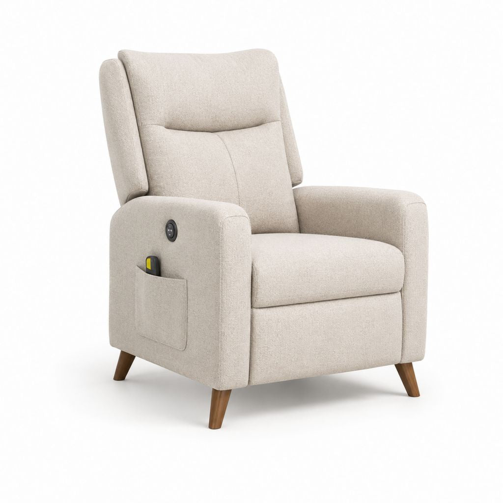 Fauteuil relax électrique inclinable beige en polyester forme droite 85 x 92 x 105 cm