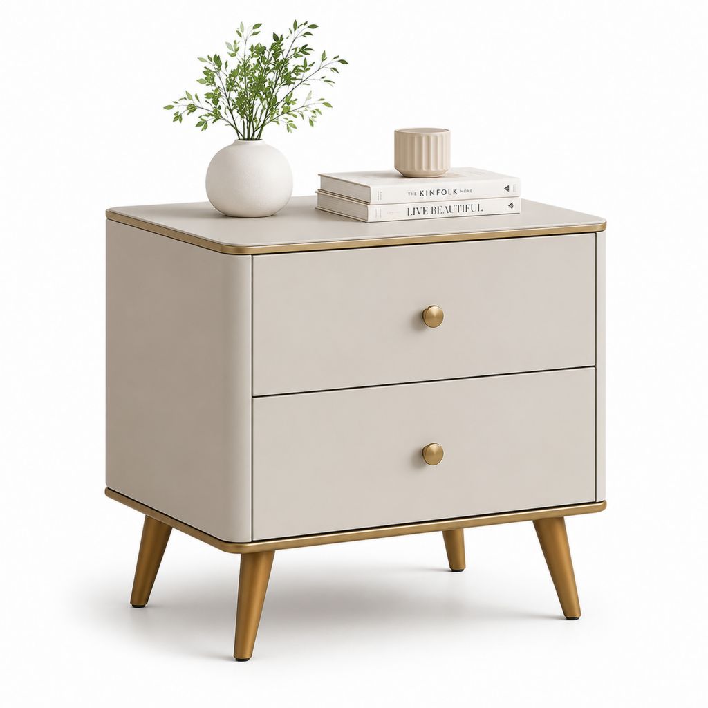 Table de chevet 2 tiroirs beige en panneaux MDF rectangulaire 60 x 40 x 60 cm