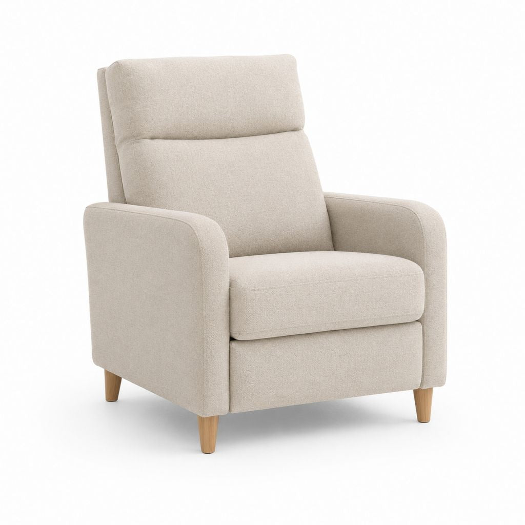 Fauteuil de salon beige en polyester avec accoudoirs et pieds en bois massif 85 x 92 x 102 cm