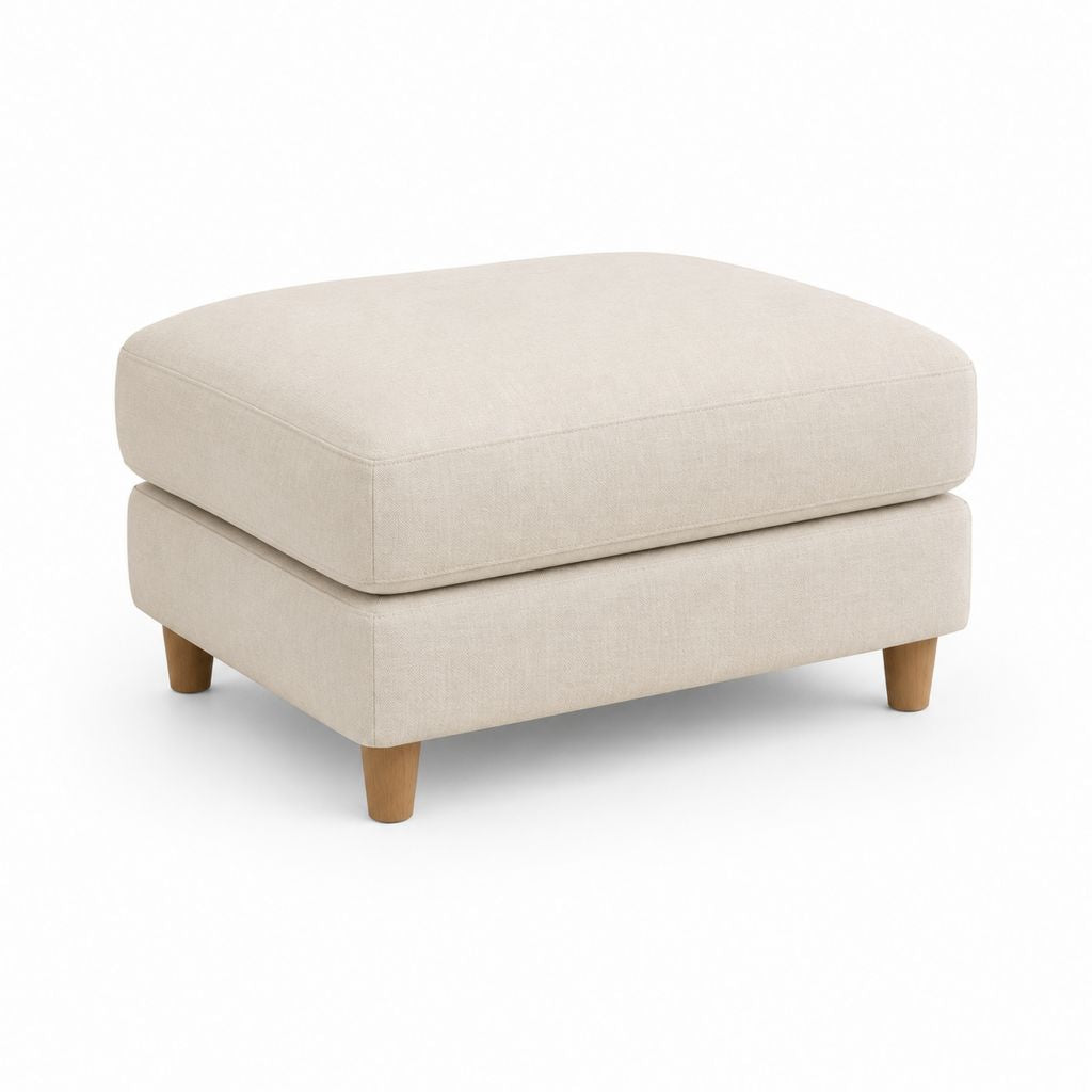Repose-pieds carré rembourré beige en polyester avec pieds en hévéa massif 80 x 60 x 45 cm