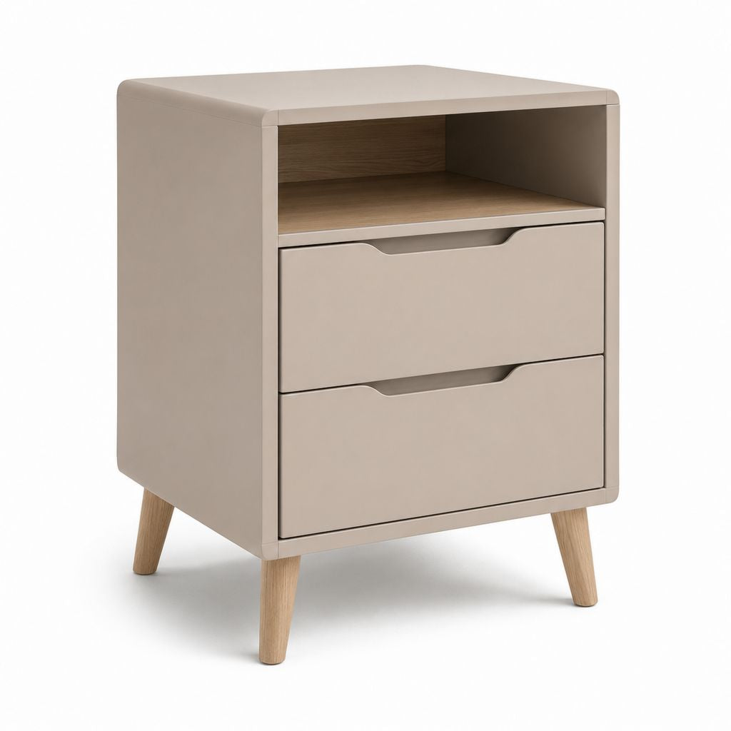 Table de chevet rectangulaire beige en panneaux MDF avec 2 tiroirs 45 x 40 x 60 cm