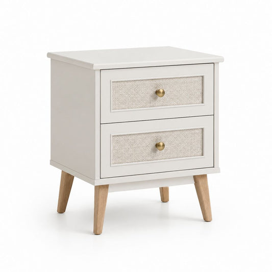 Table de chevet 2 tiroirs blanche en MDF rectangulaire 45 x 35 x 60 cm