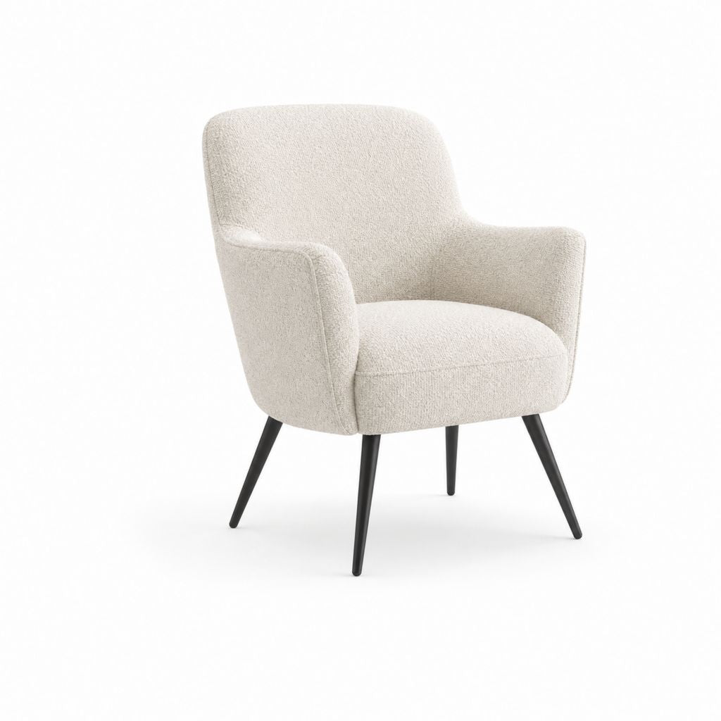 Fauteuil de salon enveloppant beige en polyester bouclette avec pieds en acier 71 x 76 x 84 cm