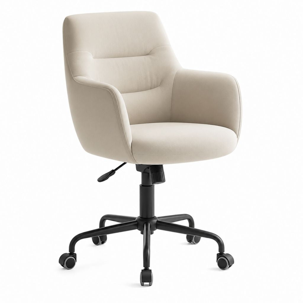 Chaise de bureau pivotante beige en polyester avec accoudoirs et roulettes 63 x 65 x 96-106 cm