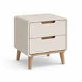 Table de chevet rectangulaire 2 tiroirs blanc cassé MDF et bois massif 45 x 40 x 55 cm