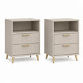Lot de 2 tables de chevet beige en panneaux MDF rectangulaires avec 2 tiroirs 40 x 35 x 60 cm
