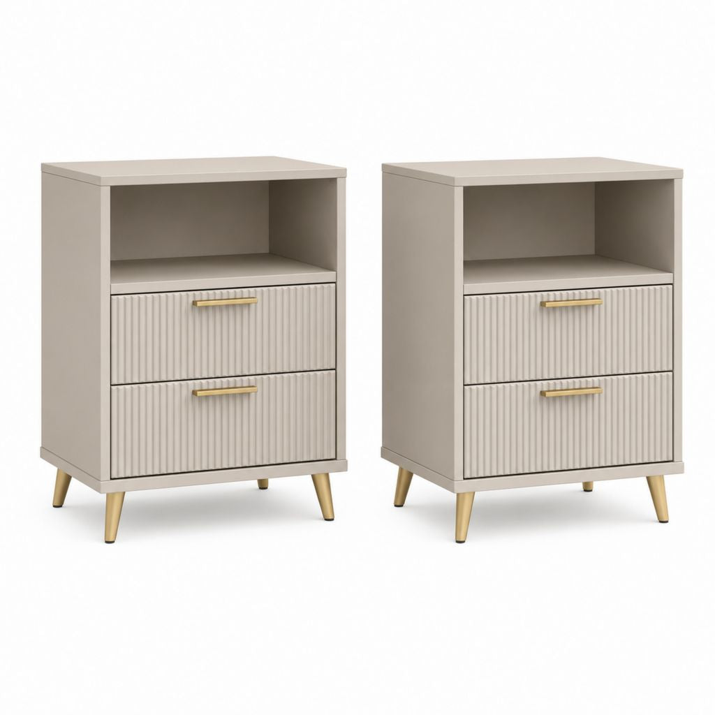 Lot de 2 tables de chevet beige en panneaux MDF rectangulaires avec 2 tiroirs 40 x 35 x 60 cm