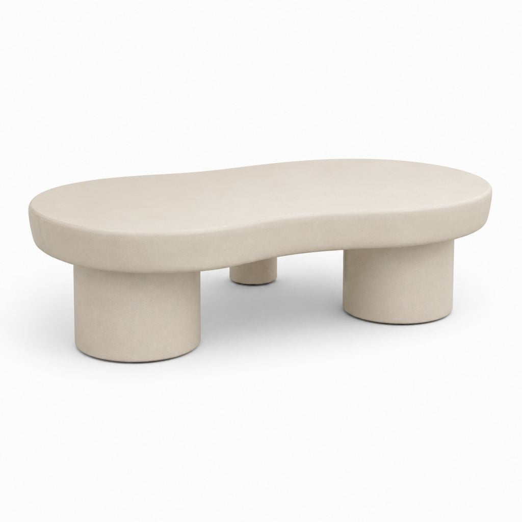 Table basse ovale beige en MDF avec enduit minéral 120 x 60 x 35 cm