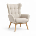 Fauteuil à oreilles beige en polyester avec pieds en bois massif 76 x 84 x 108 cm