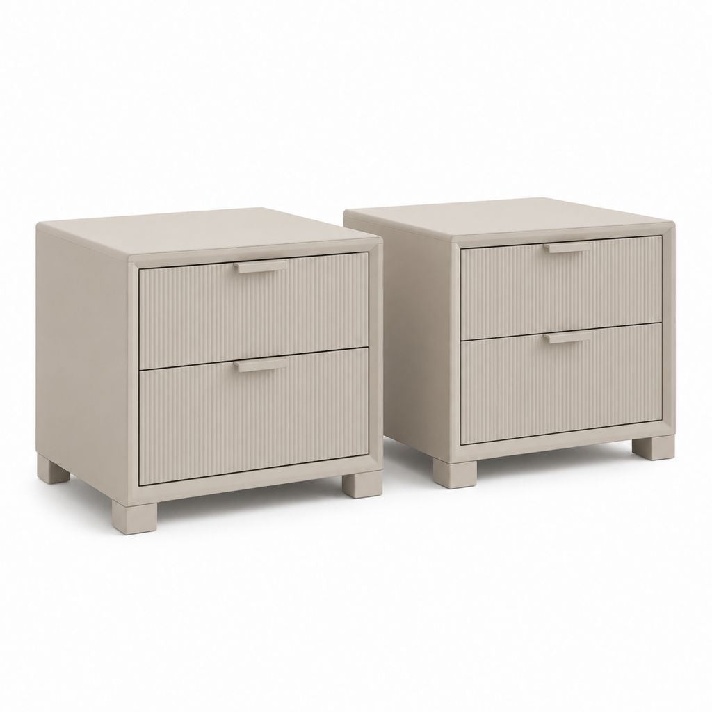 Lot de 2 tables de chevet taupe en MDF revêtu de PVC rectangulaires 50 x 40 x 55 cm avec 2 tiroirs