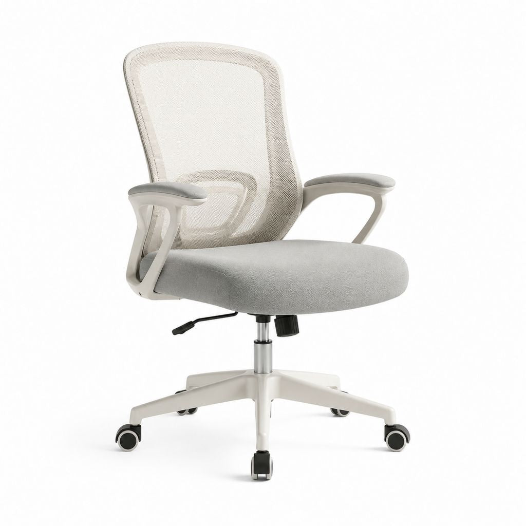 Chaise de bureau ergonomique gris clair en maille polyester avec accoudoirs et roulettes 60 x 60 x 93-103 cm