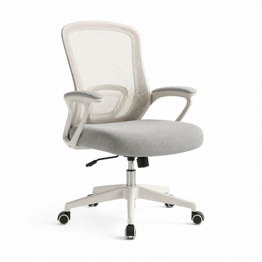 Chaise de bureau ergonomique gris clair en maille polyester avec accoudoirs et roulettes 60 x 60 x 93-103 cm