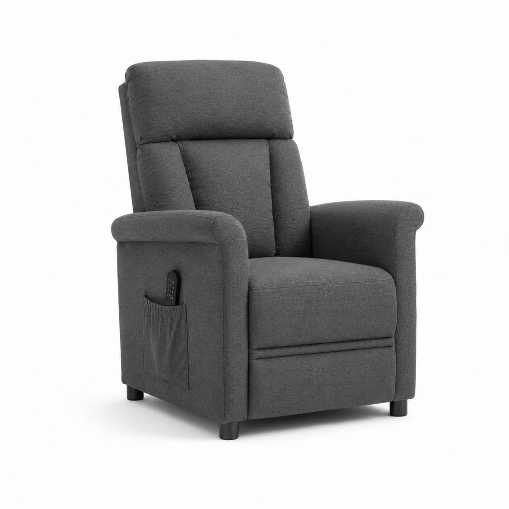 Fauteuil releveur électrique inclinable gris en polyester 82 x 92 x 106 cm