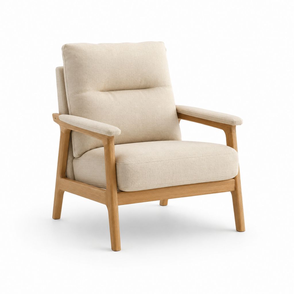 Fauteuil de salon beige en polyester et chêne massif 72 x 78 x 84 cm