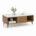 Table basse rectangulaire noyer et blanc effet marbre avec rangement 100 x 50 x 45 cm
